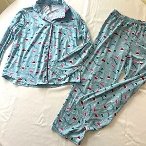 Women’s Blue Pajamas with Fun Print Large